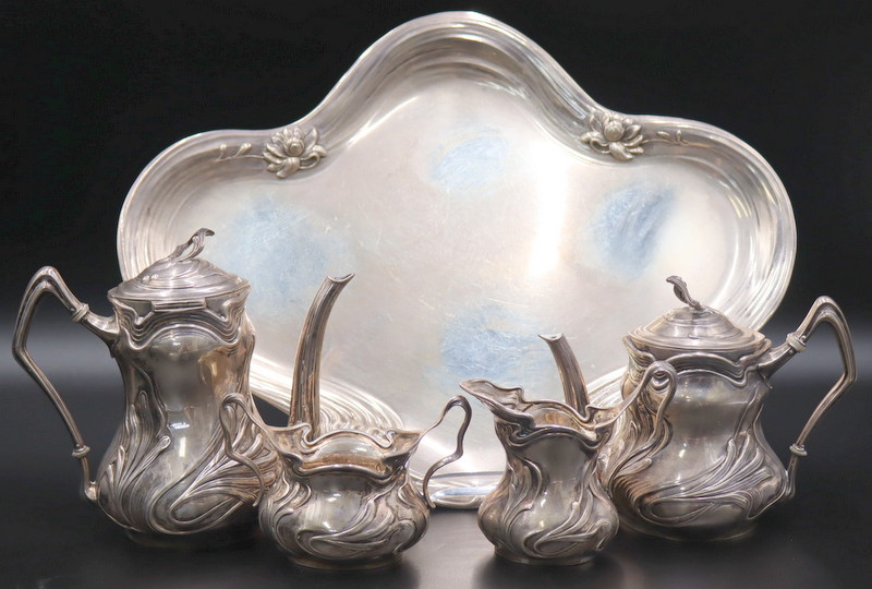 SILVER. 5 PC ART NOUVEAU SIMON