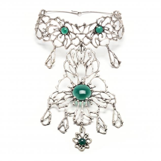 SILVER AND DYED GREEN CHALCEDONY