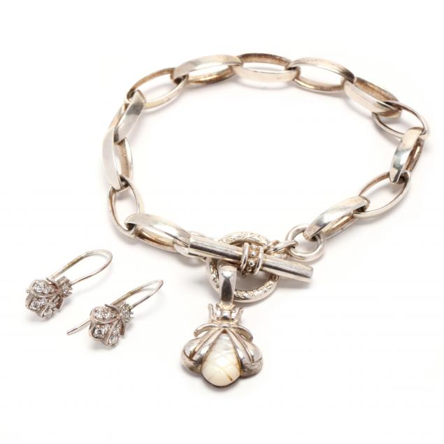 SILVER AND GEM-SET BRACELET AND