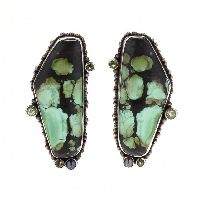 SILVER AND GEM-SET EARRINGS, ECHO