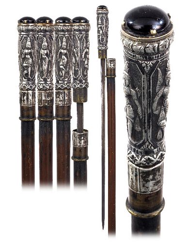 SILVER AND MALACCA DAGGER CANE-Ca