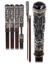 SILVER AND MALACCA DAGGER CANE