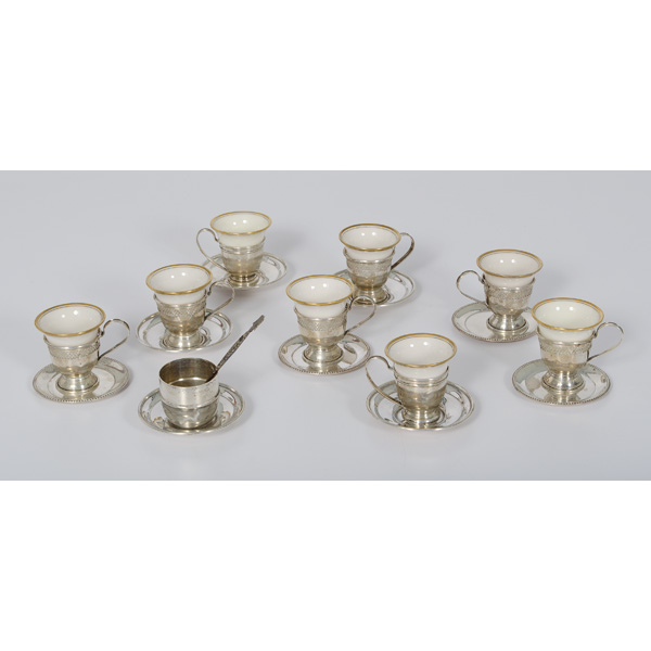 Silver and Porcelain Demitasse Cups