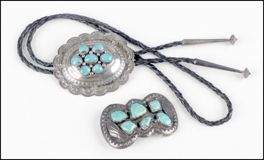 SILVER AND TURQUOISE BOLO. Together