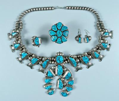 Silver and turquoise jewelry suite: