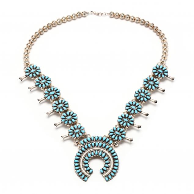 SILVER AND TURQUOISE SQUASH BLOSSOM