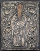 SILVER. ANTIQUE PAINTED ICON W