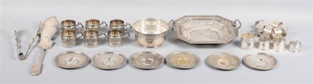 SILVER BOWL, DISH, CUPS AND