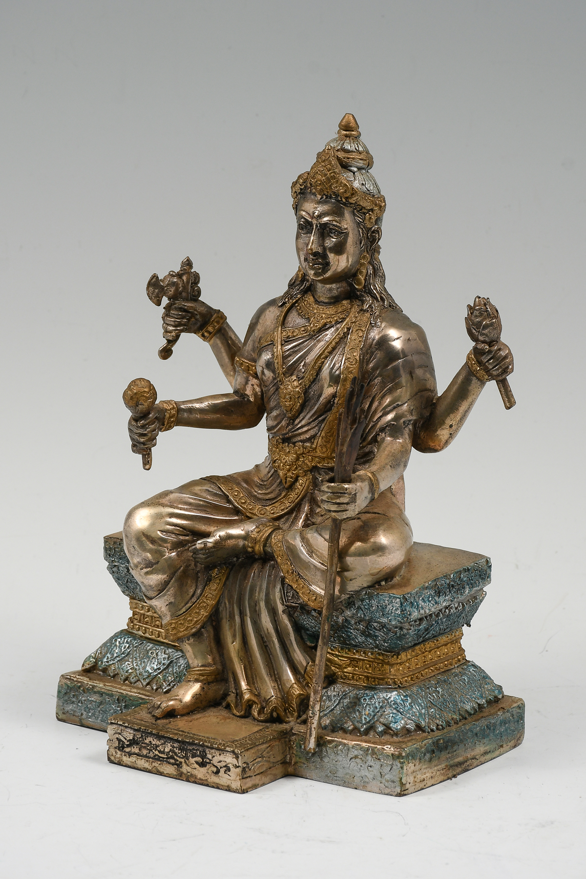 SILVER BRASS & GILT 4-ARM SHIVA: