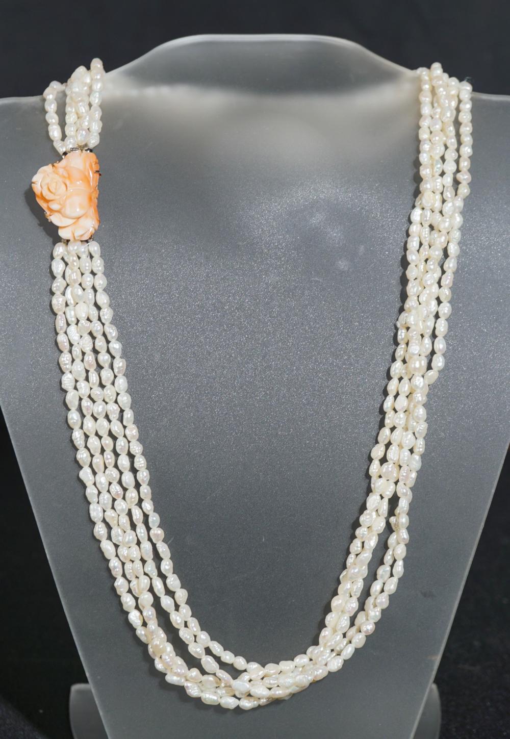 SILVER, CARVED CORAL AND FRESHWATER