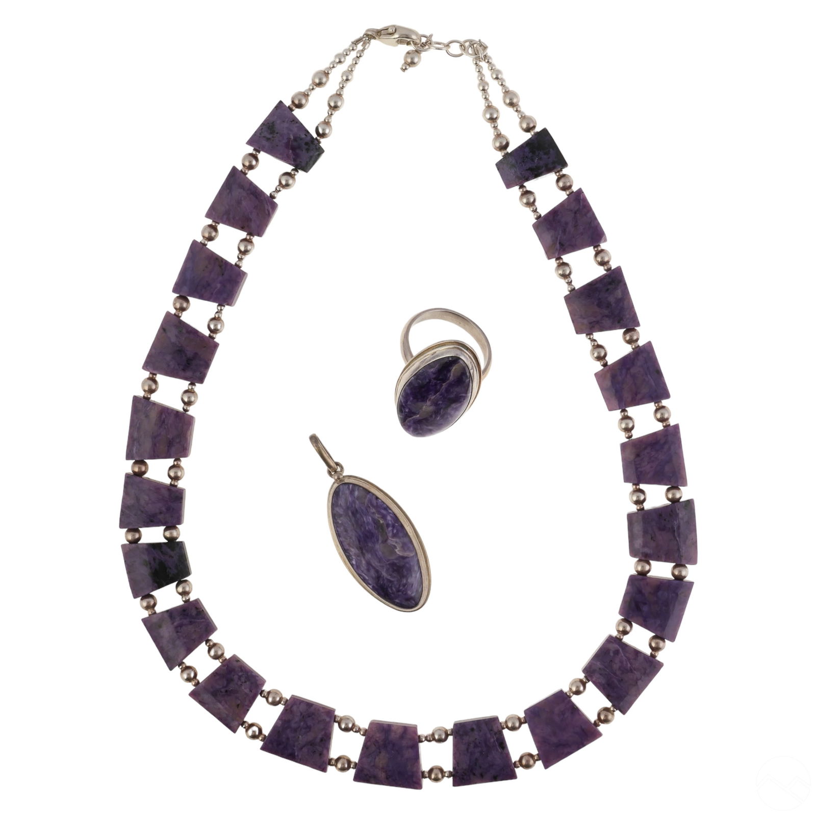 SILVER & CHAROITE STONE RING