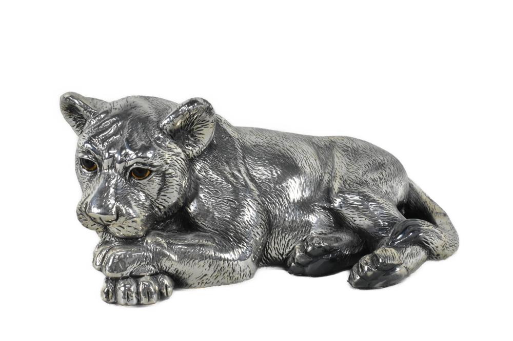 SILVER CLAD LION CUB, SIGNED MEXICO