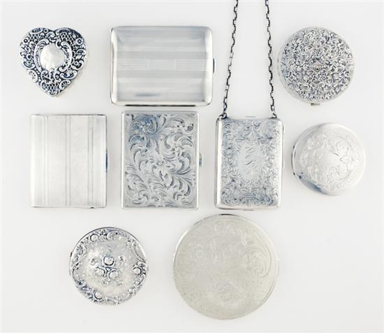 Silver compacts purse dresser jar