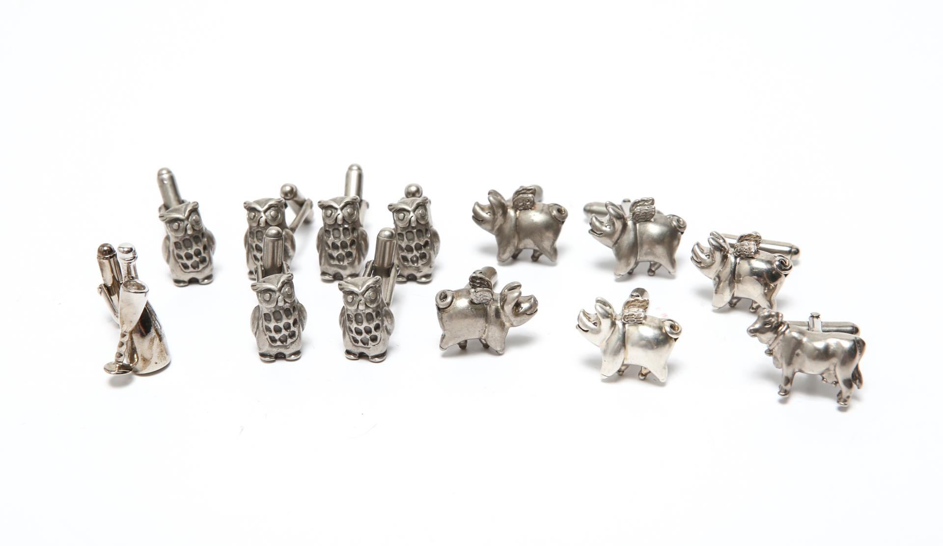SILVER CUFFLINKS, ANIMAL- &