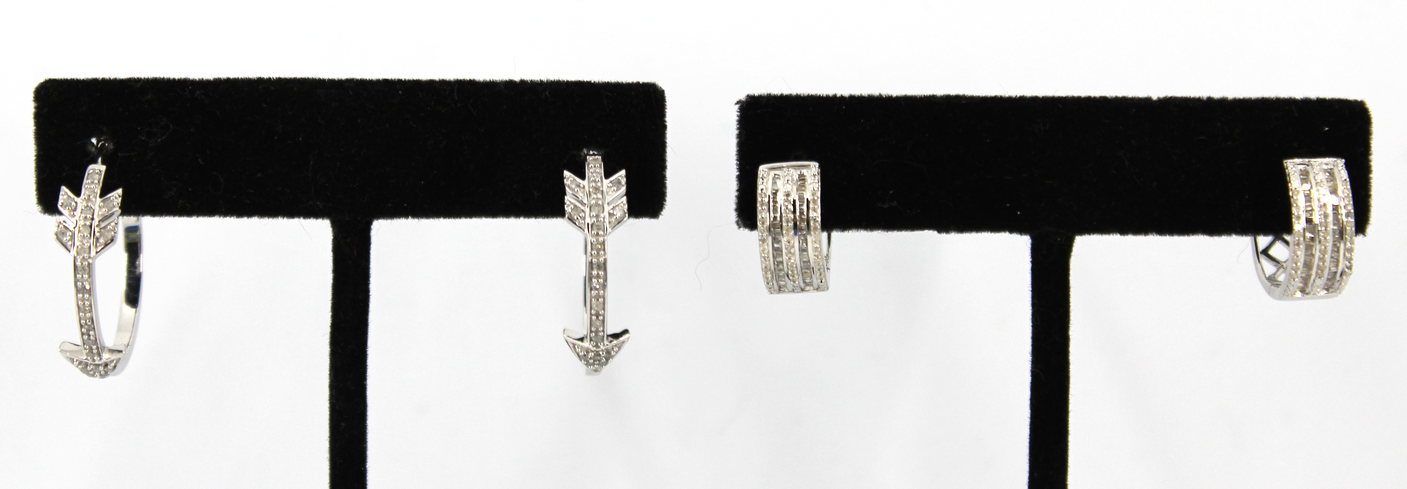 SILVER & DIAMOND HOOP EARRINGS LOT,