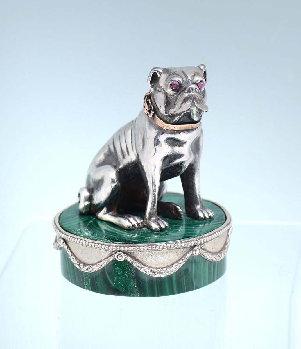 SILVER DOG ON SILVER & MALACHITE IN