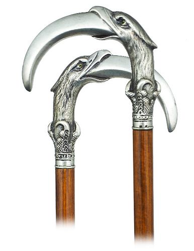 SILVER FIGURAL CANECa. 1890-Large