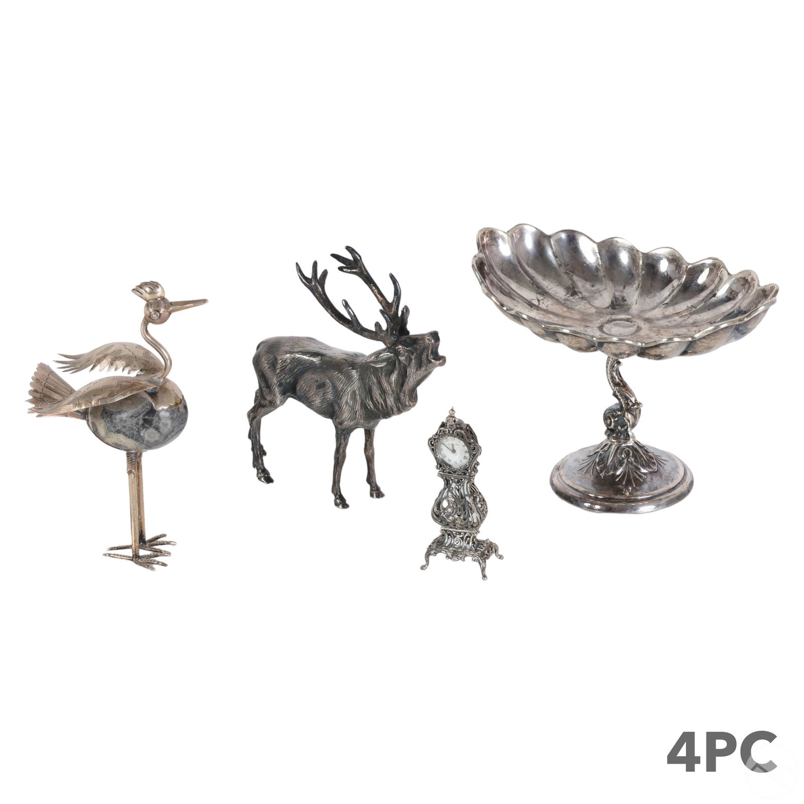SILVER FIGURINES CLOCK AND