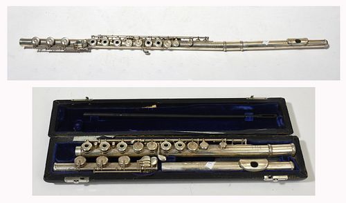 SILVER FLUTE WITH CASE, "VERNE Q.