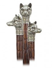 SILVER FOX HEAD CANE-Ca. 1890