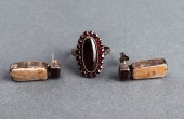 SILVER GARNET & PEARL RING & E