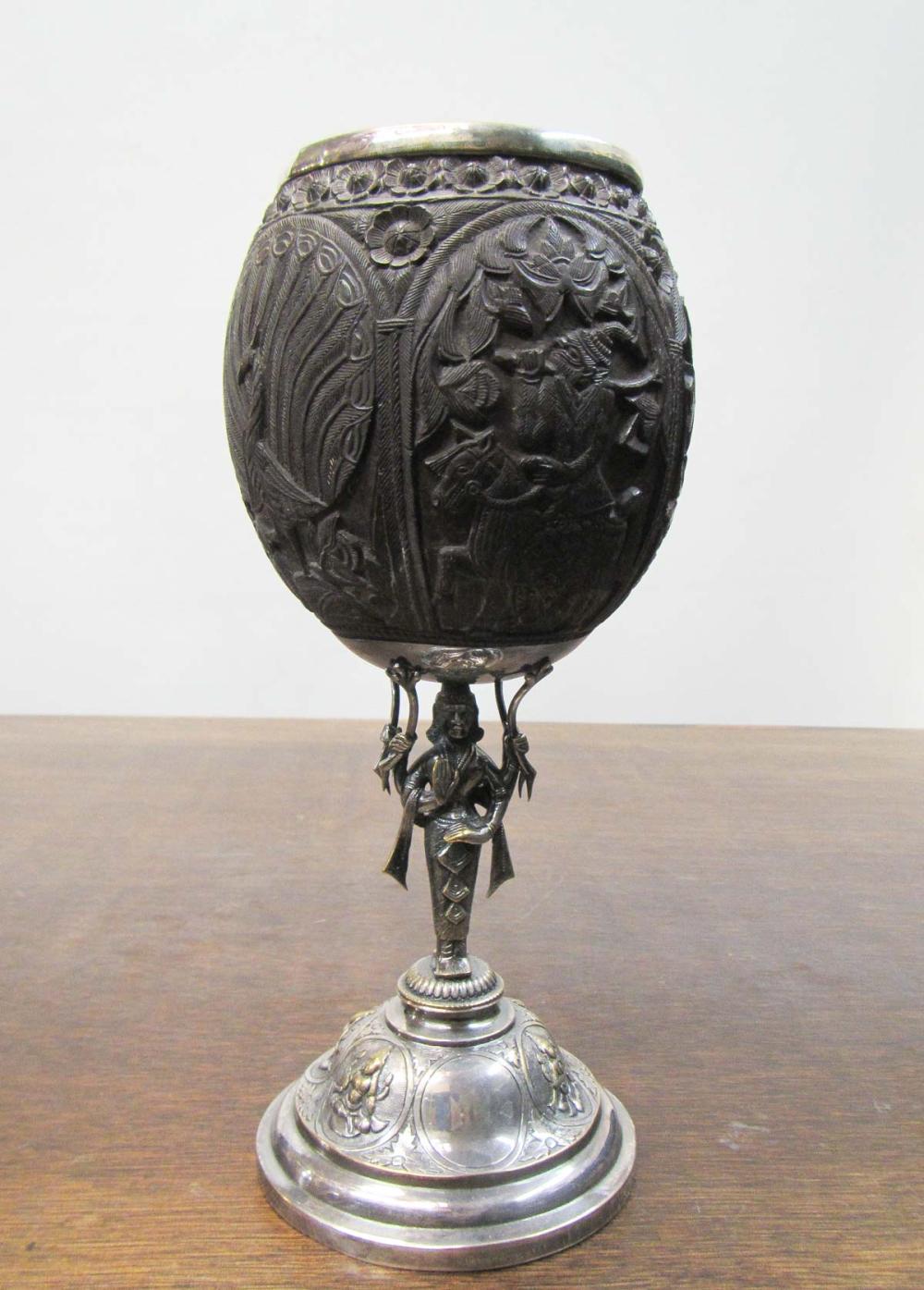 SILVER-GILT AND CARVED COCONUT