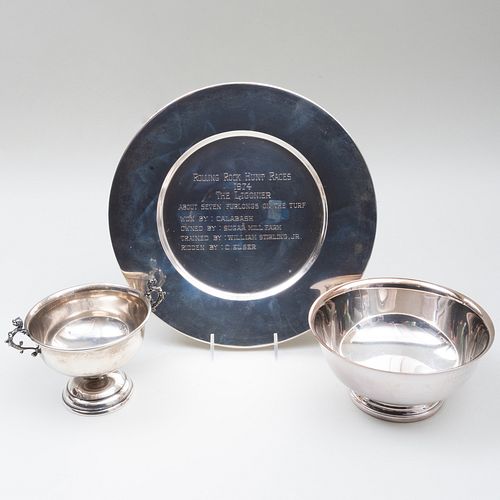 SILVER HORSE TROPHY PLATE, A BOWL