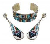 SILVER: INLAID ZUNI EARRINGS A