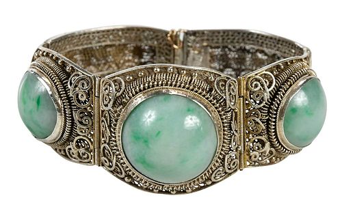 SILVER JADE BRACELETcannetille wire