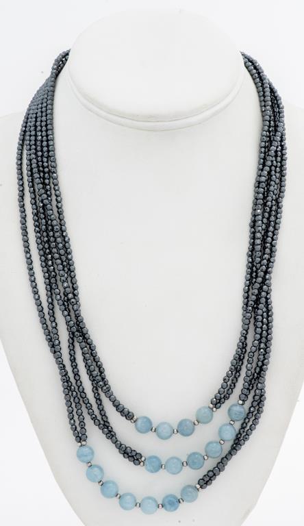 SILVER JADE & HEMATITE MULTI-STRAND