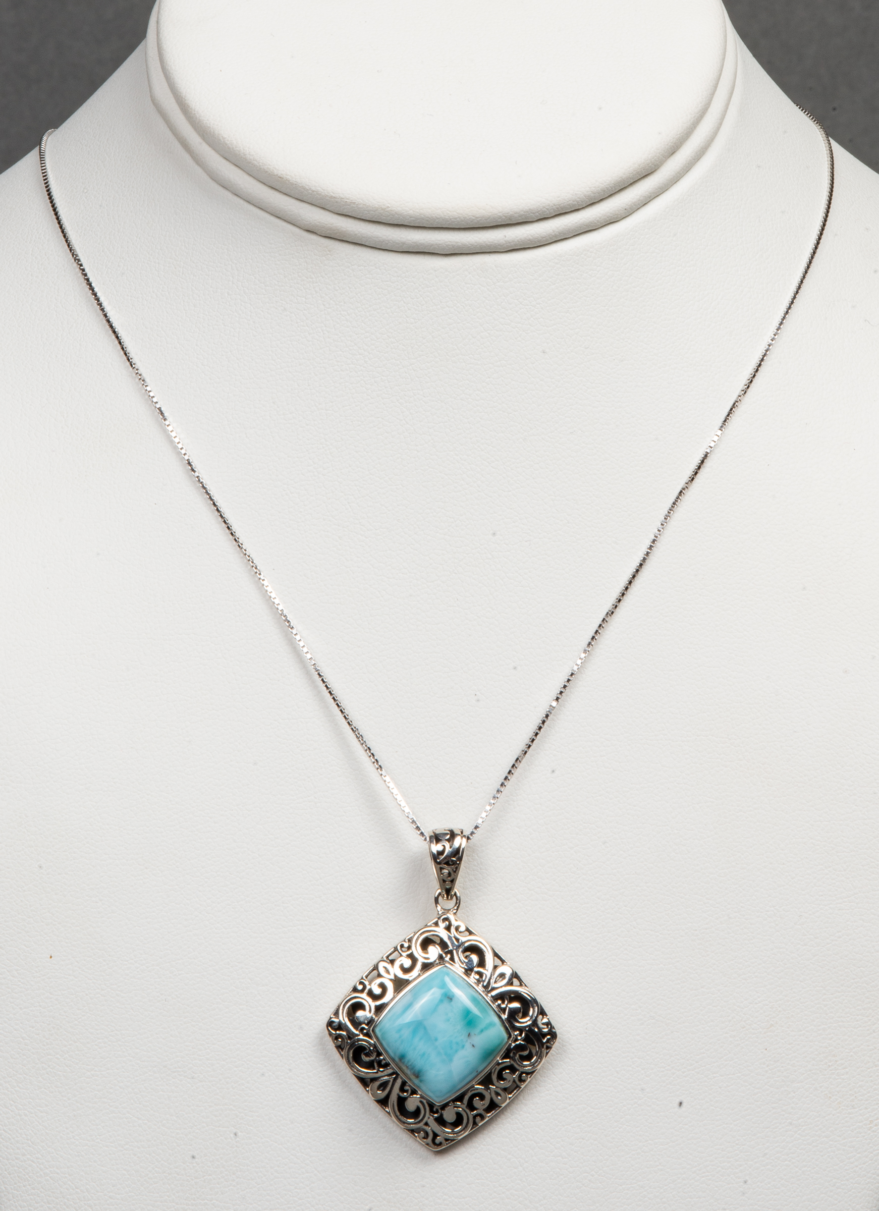 SILVER LARIMAR FILIGREE PENDANT