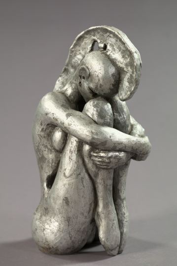 Silver-Leafed Ceramic Figure of a