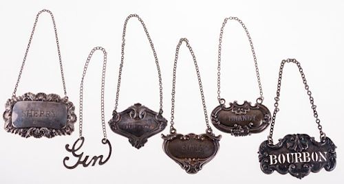 SILVER LIQUOR DECANTER TAGS SET