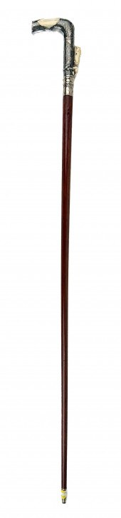 SILVER-MOUNTED CANE WITH HORSE