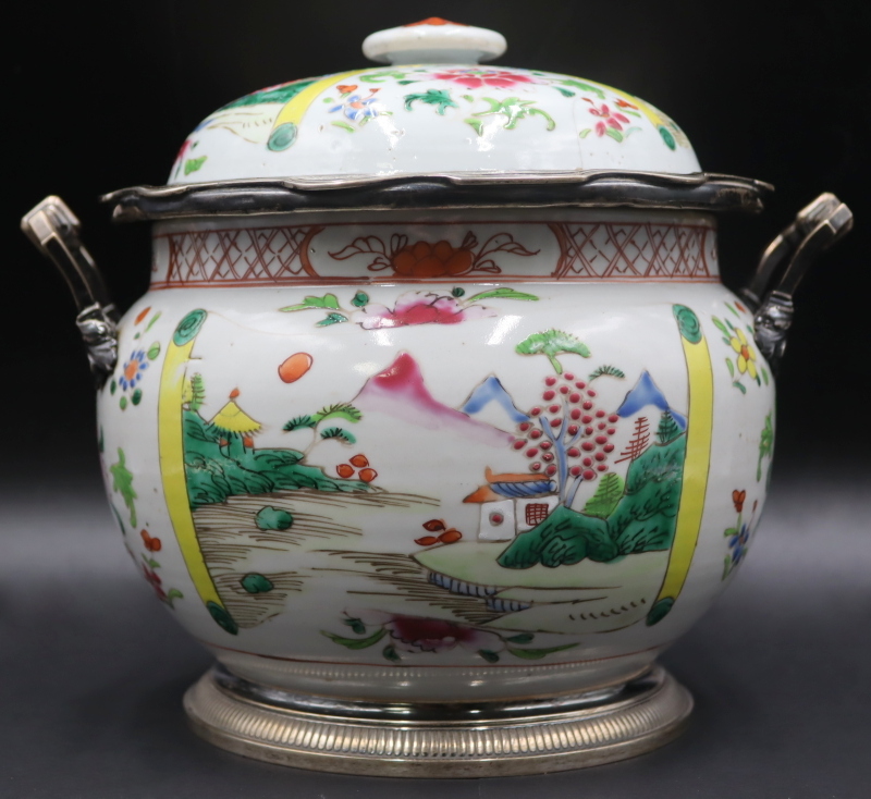 SILVER MOUNTED CHINESE FAMILLE ROSE