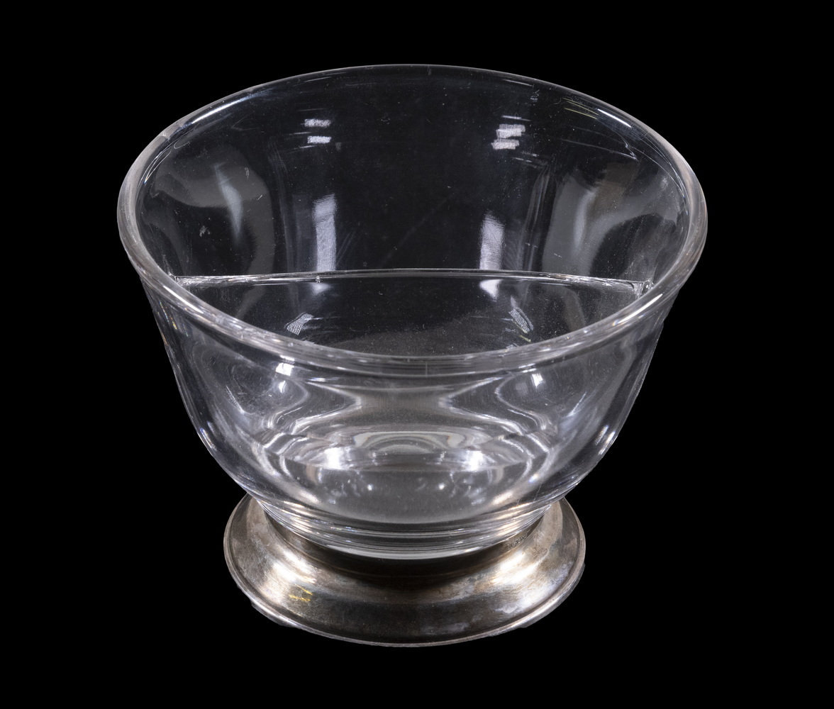 SILVER MOUNTED GLASS RELISH BOWL