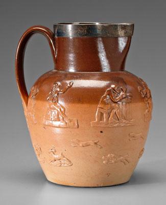 Silver-mounted stoneware pitcher,
