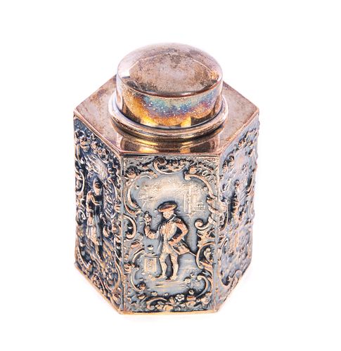 SILVER ON COPPER TEA CADDYSilver on