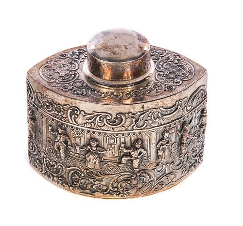 SILVER ON COPPER TEA CADDYSilver on