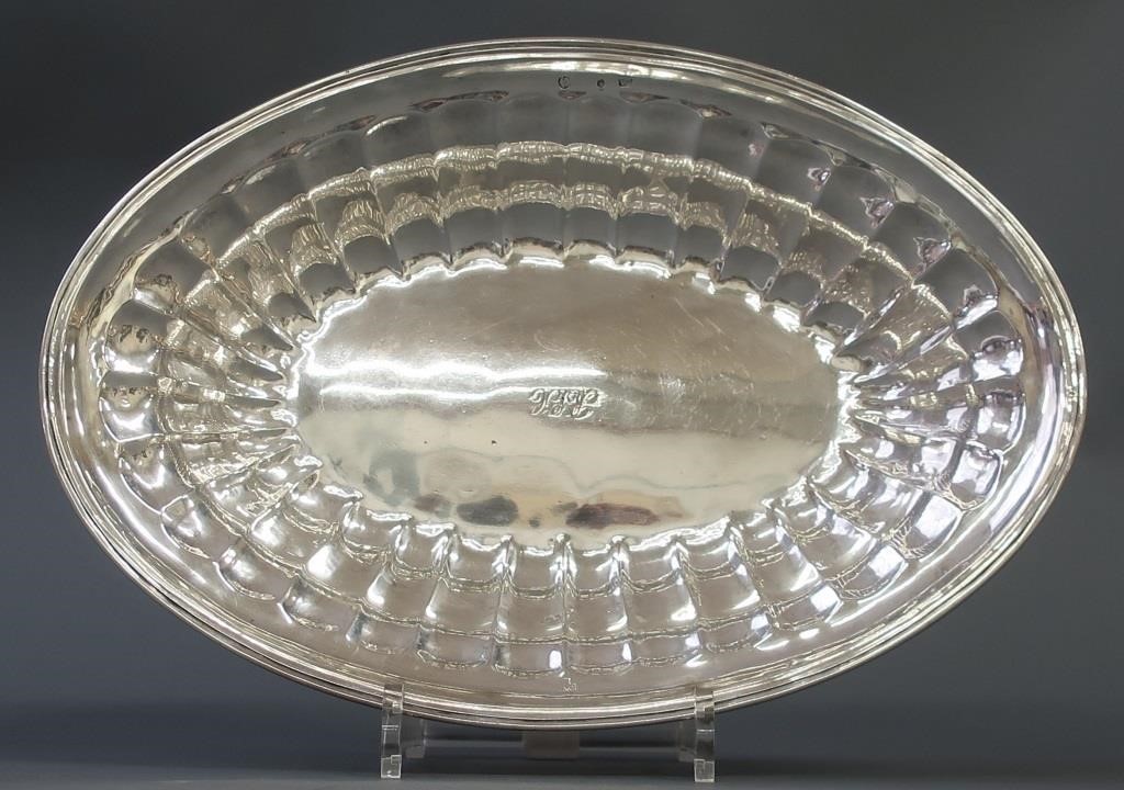 Silver oval centerpiece dish,