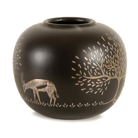 Silver Overlaid Porcelain Pot 