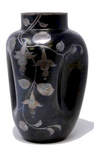 SILVER OVERLAY ART GLASS VASESilver