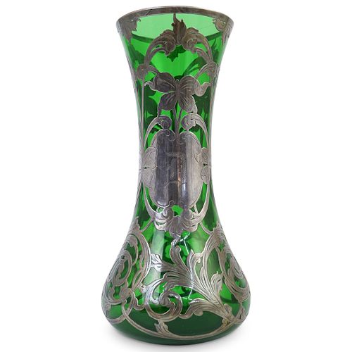SILVER OVERLAY ART NOUVEAU GLASS