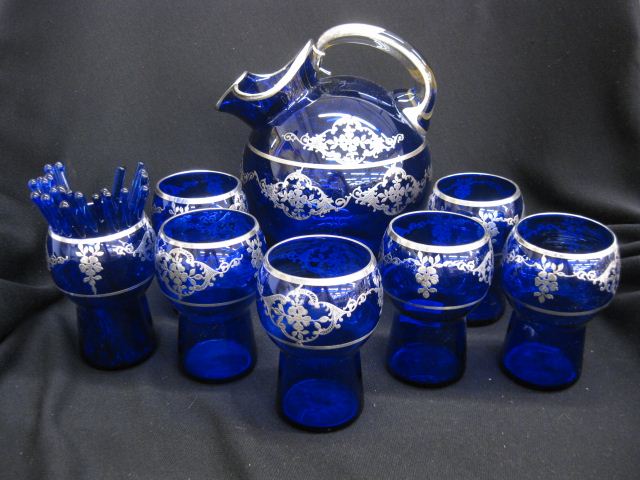 Silver Overlay Cobalt Glass