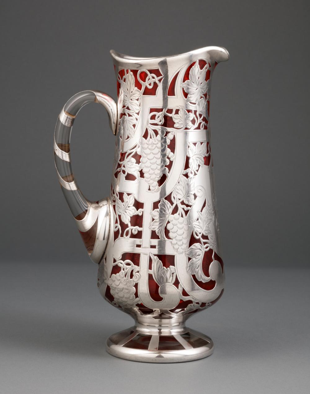 SILVER OVERLAY CRANBERRY GLASS