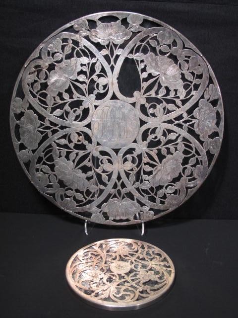 Silver overlay glass cake plate &