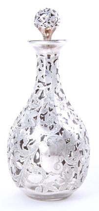 Silver overlay glass decanter
