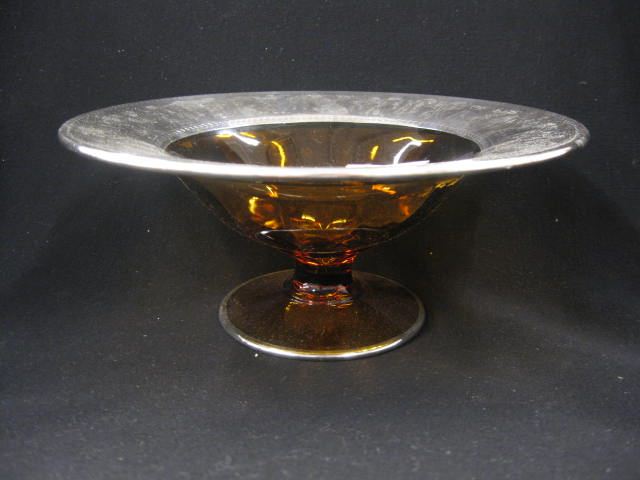 Silver Overlay Golfer's Amber Glass