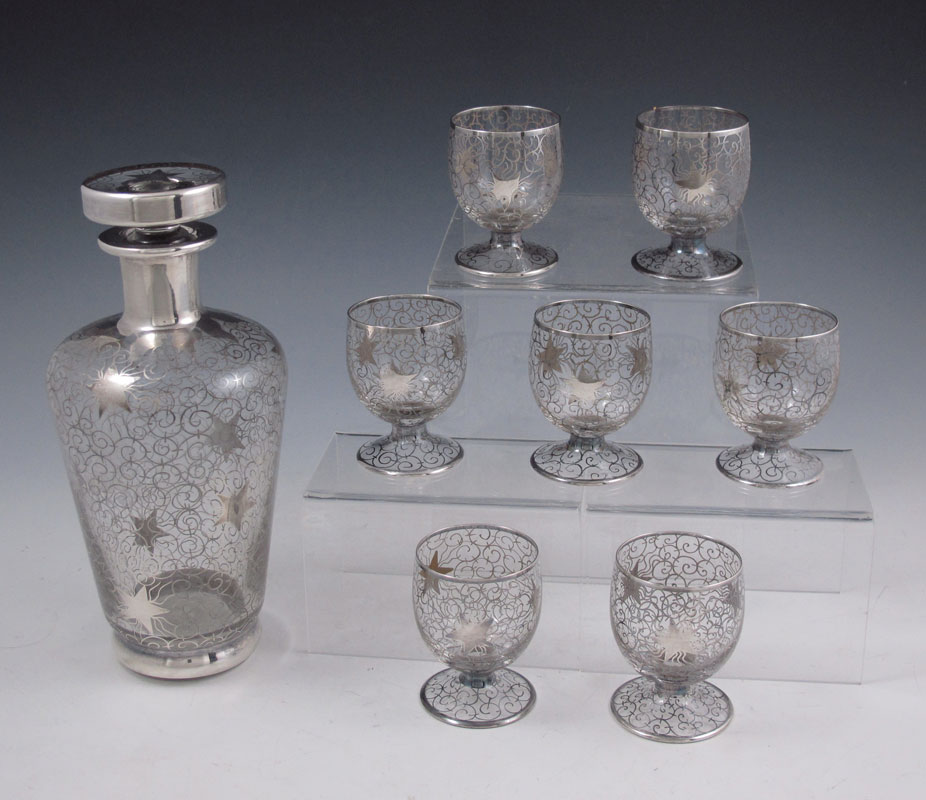 SILVER OVERLAY LIQUOR SET: