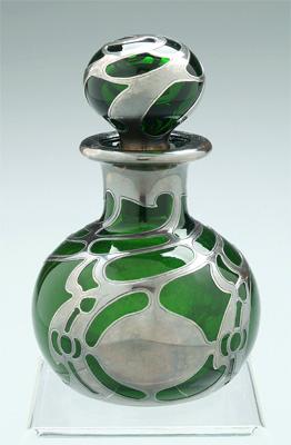 Silver overlay perfume, emerald